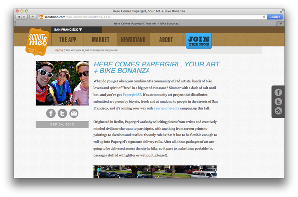 Scoutmob article about Papergirl SF
